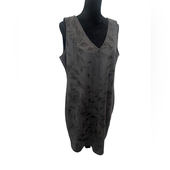 WHITE HOUSE BLACK MARKET GRAY SUEDE FLORAL V-NECK DRESS WOMENS SIZE 16 - Picture 6 of 11